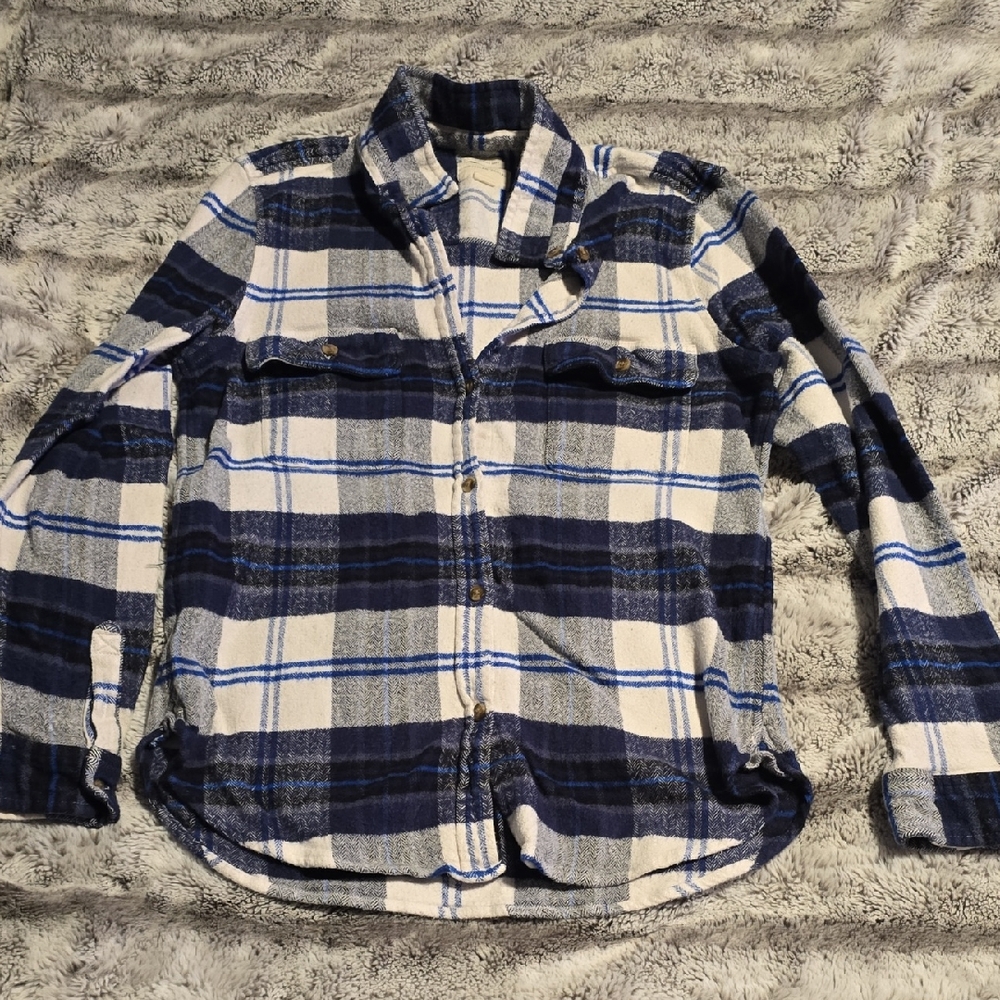 American Eagle Blue and Gray Plaid Shirt Flannel